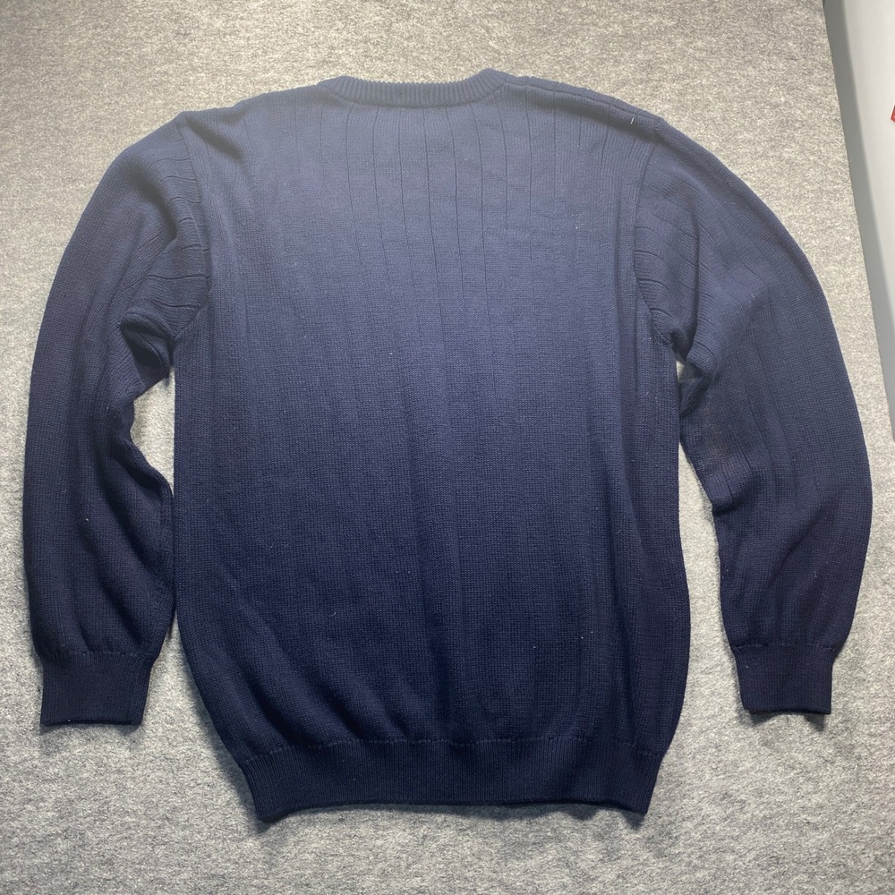 Vintage Chaps Ralph Lauren Navy Blue Ribbed Cotton Crest Sweater Mens Large READ - Picture 3 of 9